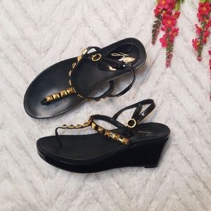 J. Vincent Patent Leather Studded Wedge Sandals